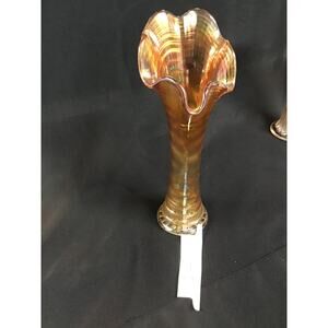 Vintage Marigold iridescent carnival vase -Ruffle Top
